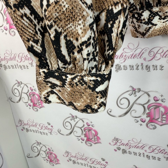 Wild Honey long sleeve cropped tie up ribbon shirt Snakeskin Tie-Front Blouse - Picture 6 of 15